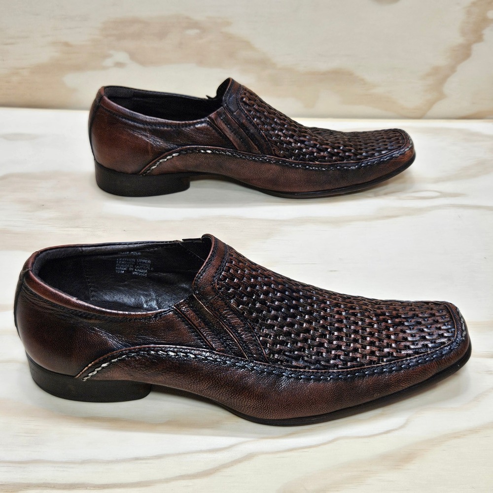 Kenneth Cole Reaction Note Able Mens Brown Woven Leather Slip On Loafers 10M